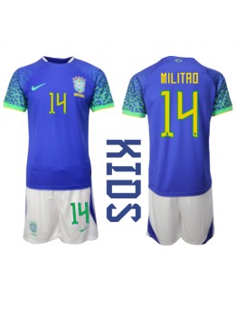 Brasilien Eder Militao #14 Replika Borta Kläder Barn VM 2022 Kortärmad (+ byxor)